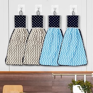 kuber industries pack of 4 soft cotton hand kitchen towel with hanging loop  double sided hand towels for wash basin amp bathroom  easy to wash amp reusable  zig zag pattern  multi