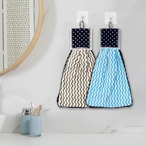 kuber industries pack of 2 soft cotton hand kitchen towel with hanging loop  double sided hand towels for wash basin amp bathroom  easy to wash amp reusable  zig zag pattern  multi