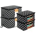 Kuber industries Non-Woven Check Print 3 Pieces Underbed Storage Bag &amp; 3 Pieces Saree Cover With Transparent Window, Pack of 6 (Black)