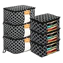 Kuber industries Non-Woven Check Print 3 Pieces Underbed Storage Bag &amp; 3 Pieces Saree Cover With Transparent Window, Pack of 6 (Black)