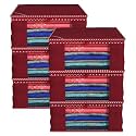Kuber Industries Non Woven Fabric Saree Cover/Clothes Organizer|Solid Color &amp; Transparent Window|Zipper Closure With Foldable Material|Size 43 x 35 x 22 Pack of 6 (Maroon)
