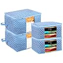 Kuber industries Non-Woven Floral Print 3 Pieces Underbed Storage Bag &amp; 3 Pieces Saree Cover With Transparent Window, Pack of 6 (Sky Blue)