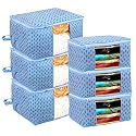 Kuber industries Non-Woven Floral Print 3 Pieces Underbed Storage Bag &amp; 3 Pieces Saree Cover With Transparent Window, Pack of 6 (Sky Blue)