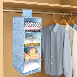 kuber industries non woven hanging 4 shelves foldable wardrobe organizer- brown-hs40kubmart23985