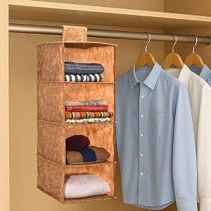 kuber industries 2 pcs foldable 4 shelf hanging closet organizer  perfect for daily clothesgarment  multipurpose wardrobecupboardalmirah hanging cloth organizer  new flower - brown