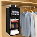 Kuber Industries Non Woven Foldable 4 Shelf Hanging Closet Organizer | Perfect for Daily Clothes/Garment | Multipurpose Wardrobe/Cupboard/Almirah Hanging Cloth Organizer | Plain - Black