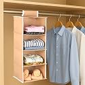 Kuber Industries Non Woven Foldable 4 Shelf Hanging Closet Organizer | Multipurpose Wardrobe/Cupboard/Almirah Hanging Cloth Organizer | Perfect for Daily Clothes/Garment | Plain - Brown