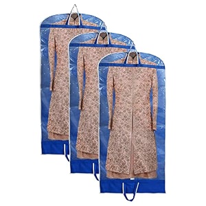 kuber industries non woven foldable long tranasparent garment cover for for sherwani coat kurti amp more with zipper blue-47km01263