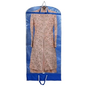 kuber industries non woven foldable long tranasparent garment cover for for sherwani coat kurti amp more with zipper blue-47km01263