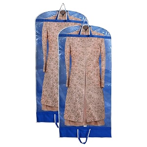 kuber industries non woven foldable long tranasparent garment cover for for sherwani coat kurti amp more with zipper blue-47km01263