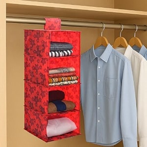 kuber industries non woven hanging 4 shelves foldable wardrobe organizer- brown-hs40kubmart23985