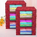 Kuber Industries Clothes Organizer For Wardrobe (Pack of 6) - Storage Organizer For Saree | Shirts | Lehanga Chunni | Clothes - Dress Organizer For Wardrobe - Saree Covers With Zip (Printed) (Red)