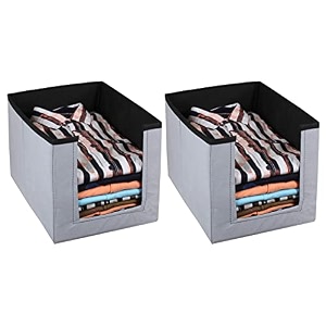 kuber industries non-woven foldable shirt stacker closet organizer with handles- pack of 2 black amp grey-hs43kubmart26538