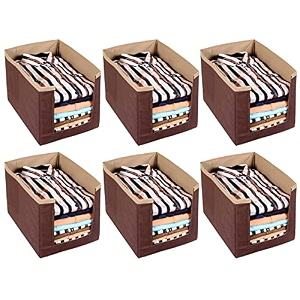 kuber industries non-woven foldable shirt stacker closet organizer with handles- pack of 6 brown-hs43kubmart26554