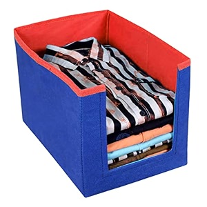 kuber industries non-woven foldable shirt stacker closet organizer with handles red amp blue-hs43kubmart26526