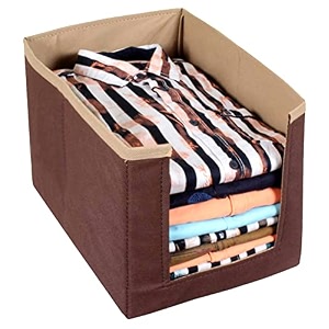kuber industries non-woven foldable shirt stacker closet organizer with handles brown-hs43kubmart26546