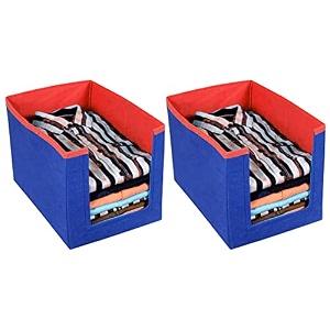 kuber industries non-woven foldable shirt stacker closet organizer with handles- pack of 2 red amp blue-hs43kubmart26528