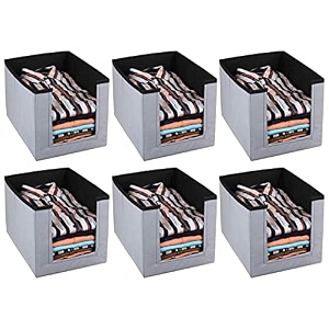 kuber industries non-woven foldable shirt stacker closet organizer with handles- pack of 6 black amp grey-hs43kubmart26544