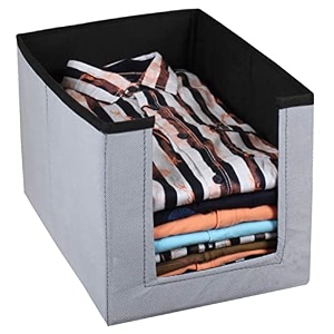 kuber industries non-woven foldable shirt stacker closet organizer with handles black amp grey-hs43kubmart26536