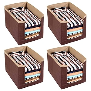 kuber industries non-woven foldable shirt stacker closet organizer with handles- pack of 4 brown-hs43kubmart26552