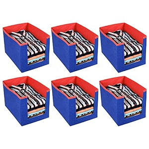 kuber industries non-woven foldable shirt stacker closet organizer with handles- pack of 6 red amp blue-hs43kubmart26534