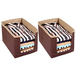 kuber industries non-woven foldable shirt stacker closet organizer with handles- pack of 2 brown-hs43kubmart26548