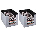 Kuber Industries Non-Woven Foldable Shirt Stacker Closet Organizer With Handles- Pack of 2 (Black &amp; Grey)-HS43KUBMART26538