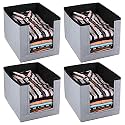 Kuber Industries Non-Woven Foldable Shirt Stacker Closet Organizer With Handles- Pack of 4 (Black &amp; Grey)-HS43KUBMART26542