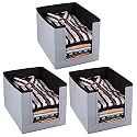 Kuber Industries Non-Woven Foldable Shirt Stacker Closet Organizer With Handles- Pack of 3 (Black &amp; Grey)-HS43KUBMART26540