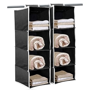 kuber industries non woven hanging 4 shelves foldable wardrobecloset cloth organizer black-pack of 2-kubmart15330