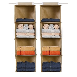 kuber industries non woven hanging 4 shelves foldable wardrobecloset cloth organizer brown-pack of 2-kubmart15326 glossyfabric