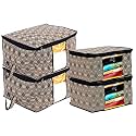 Kuber industries Non-Woven Honeycomb Design 2 Pieces Underbed Storage Bag &amp; 2 Pieces Saree Cover With Transparent Window, Pack of 4 (Cream)