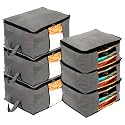 Kuber industries Non-Woven Lining Print 3 Pieces Underbed Storage Bag & 3 Pieces Saree Cover With Transparent Window, Pack of 6 (Gray)