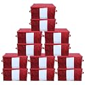Kuber Industries Non-Woven Metalic Print Underbed Storage Bag|Organizer For Clothes Large|Non-Woven Comforter, Blanket Cover|Transparent Window &amp; Zipper|Side Handles|Pack Of 12 (Red)