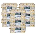 Kuber Industries Non-Woven Metalic Print Underbed Storage Bag|Organizer For Clothes Large|Non-Woven Comforter, Blanket Cover|Transparent Window &amp; Zipper|Side Handles|Pack Of 9 (Cream)