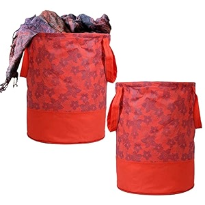 kuber industries non-woven round laundry basket for clothesmetalic print foldable toy storage organizerreinforced handle with sturdy base 45 ltrpack of 2 beige