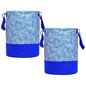 kuber industries non-woven round laundry basket for clothesmetalic print foldable toy storage organizerreinforced handle with sturdy base 45 ltrpack of 2 beige
