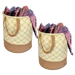 kuber industries non-woven round laundry basket for clothesmetalic print foldable toy storage organizerreinforced handle with sturdy base 45 ltrpack of 2 beige