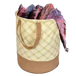 kuber industries non-woven round laundry basket for clothesmetalic print foldable toy storage organizerreinforced handle with sturdy base 45 ltrpack of 2 beige