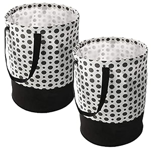 kuber industries non-woven round laundry basket for clothespolka dots print foldable toy storage organizerreinforced handle with sturdy base 45 ltrpack of 2 white
