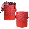 Kuber Industries Non-Woven Round Laundry Basket For clothes|Metalic Print Foldable Toy Storage Organizer|Reinforced Handle With Sturdy Base 45 LTR|Pack of 2 (Beige)