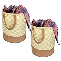Kuber Industries Non-Woven Round Laundry Basket For clothes|Metalic Print Foldable Toy Storage Organizer|Reinforced Handle With Sturdy Base 45 LTR|Pack of 2 (Beige)