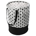Kuber Industries Non Woven Non-Woven Round Laundry Basket For Clothes|Polka Dots Print Foldable Toy Storage Organizer|Reinforced Handle With Sturdy Base 45 Ltr (White), 37cm, 37cm