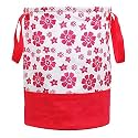 Kuber Industries Non-Woven Round Laundry Basket For clothes|Floral Print Foldable Toy Storage Organizer|Reinforced Handle With Sturdy Base 45 LTR (Pink)
