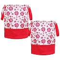 Kuber Industries Non-Woven Round Laundry Basket For clothes|Floral Print Foldable Toy Storage Organizer|Reinforced Handle With Sturdy Base 45 LTR|Pack of 2 (Pink)
