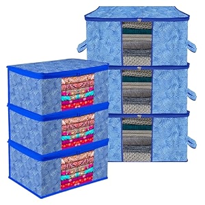 kuber industries saree cover amp underbed stoarge bag set  2 pieces saree amp 2 pieces underbed storage bag combo set  zipper closure amp handle  wooden-texture-design  set of 4  brown