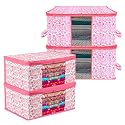 Kuber Industries Non-Woven Saree Cover &amp; Underbed Stoarge Bag Set | 2 Pieces Saree &amp; 2 Pieces Underbed Storage Bag Combo Set | Zipper Closure &amp; Handle | Leaf-Design | Set Of 4 | Pink