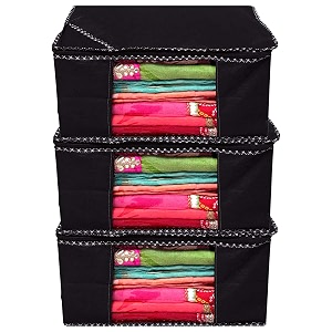 kuber industries non woven saree coversaree bagstorage bag set of 3 pcs black 9 inches height amp 90 gsm fabric nwc01 standard nws01