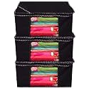 Kuber Industries Non Woven Saree Cover/Saree Bag/Storage Bag Set of 3 Pcs (Black) 9 Inches Height &amp; 90 GSM Fabric (NWC01), standard (NWS01)