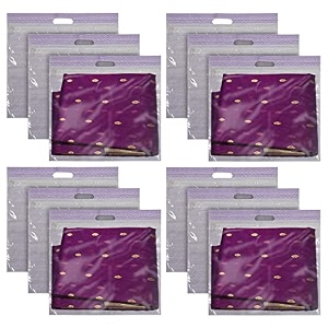 kuber industries non-woven single saree covers with transparent window with handle pack of 12 purple